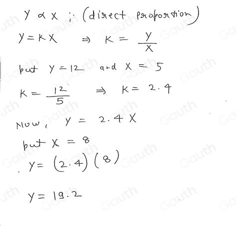 Solved The Variables Y And X Have A Proportional Relationship And Y 12 When X 5 What Is The