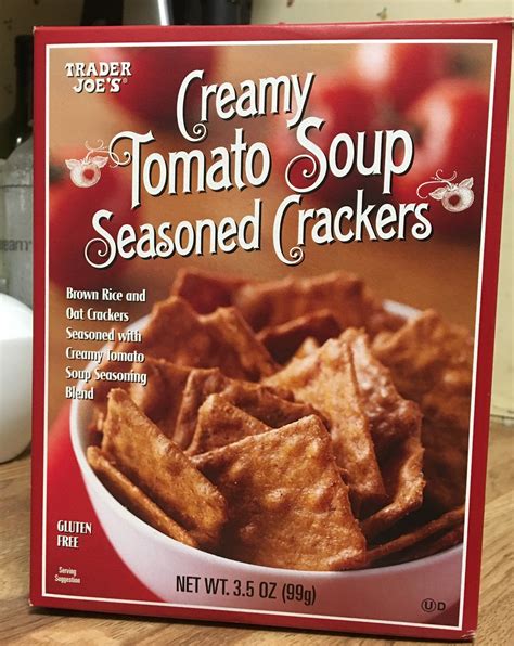 What S Good At Trader Joe S Trader Joe S Creamy Tomato Soup Seasoned Crackers