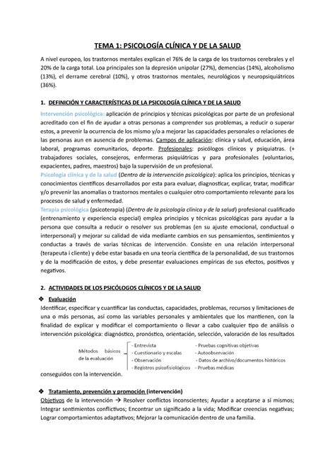 Tema 1 Apunts 1 Tema 1 PsicologÍa ClÍnica Y De La Salud A Nivel Europeo Los Trastornos