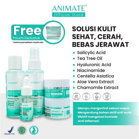 Jual Animate Acne Solution Series 5in1 Cream Serum Toner Facial