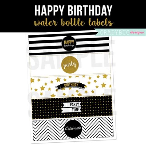 Happy Birthday Water Bottle Labels Black And Gold Printable