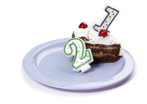 Birthday Cake with Two Candles Stock Photo - Image of piece, enjoyment: 22770948