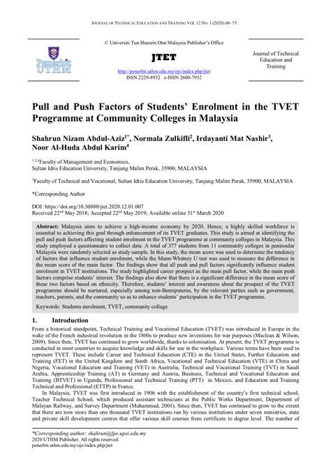 Pdf Pull And Push Factors Of Students Enrolment In The Tvet