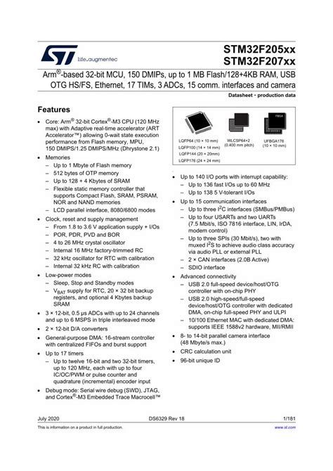 PDF Datasheet STM32F205xx STM32F207xx Arm Based 32 3 12