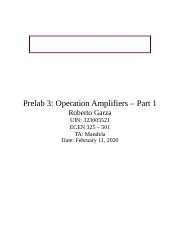 PreLab 3 ECEN 325 Docx Prelab 3 Operation Amplifiers Part 1