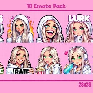 Twitch Emotes 10 Emote Pack Blonde Hair Green Eyes Recolor Requested Etsy