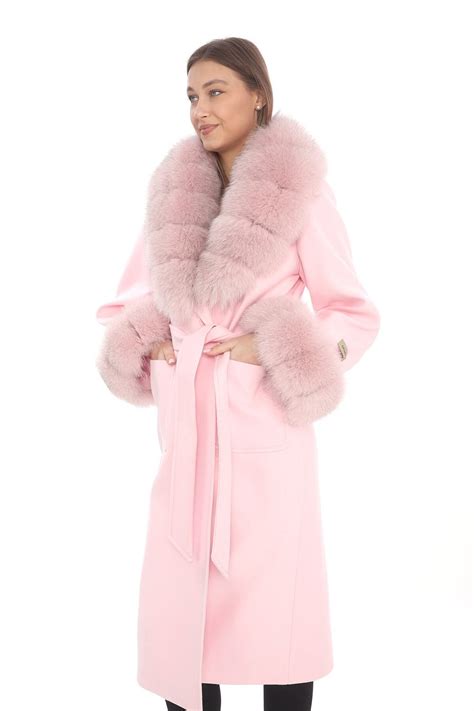 Winter Pink Cashmere Coat Pink Fox Collar And Cuffs Women Stylish Fox