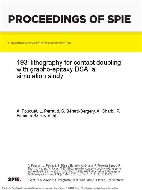 193i Lithography For Contact Doubling With Grapho-Epitaxy DSA A ...