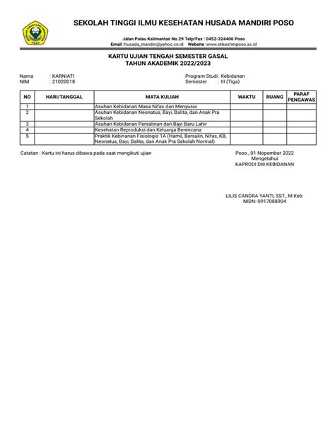 Cetak Kartu Ujian Tengah Semester Portal Akademik Pdf