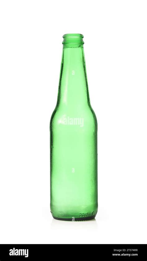 One Opened Empty Green Glass Bottle Isolated On White Background Stock