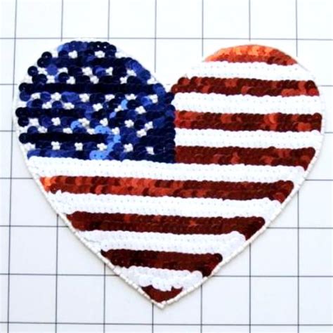 Large Patriotic Applique Heart Beaded Sequin American Patch