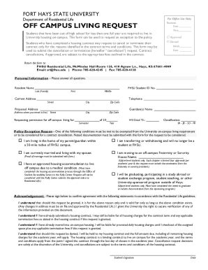 Fillable Online Living With Parent Form Fort Hays State University