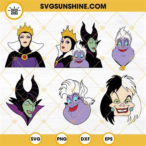 Disney Villains SVG Bundle, Ursula SVG, Cruella De Vil SVG, Maleficent SVG, Evil Queen SVG