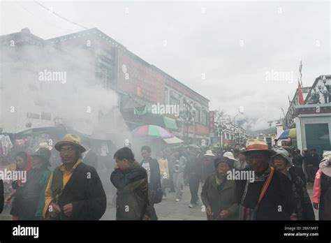 Lhasa Tibet China August The Barkhor Street Scene Of