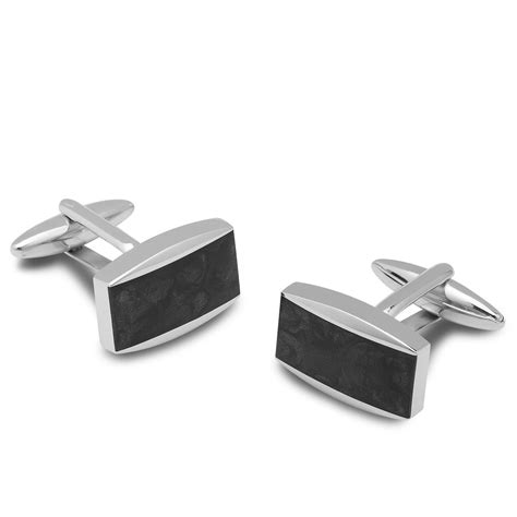 Black Onyx Stone Cufflinks Rectangle Catseye Silver Curved Cufflink