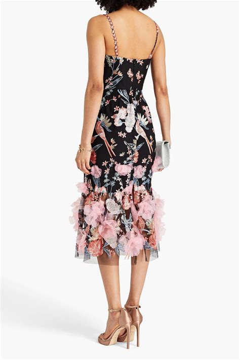 MARCHESA NOTTE Floral appliquéd embroidered tulle midi dress THE OUTNET