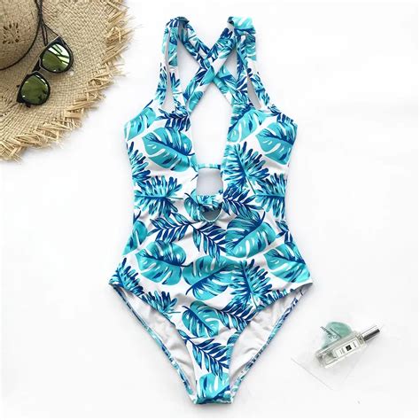 Cupshe Broad Leaves Print One Piece Swimsuit Summer Sexy Bikini Set