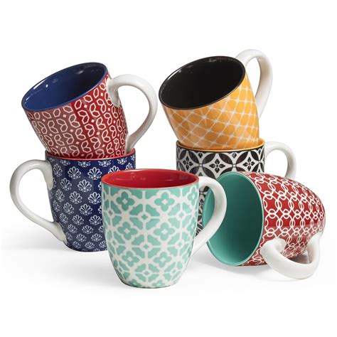 DOWAN Coffee Mugs Set of 6, Colorful 19 oz Large Porcelain Mugs with ...