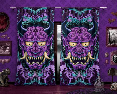 Purple Oni Curtains 50x84 Printed Window Panels Japanese Demon Fantasy Room Decor Art Print