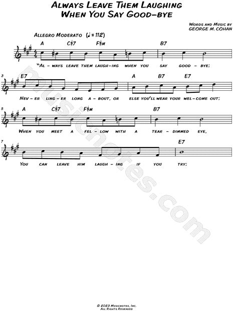 George M Cohan Always Leave Them Laughing When You Say Good Bye Sheet Music Leadsheet In A