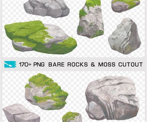 Artstation Bare Rocks And Moss Cutout Traditional Painting Pack 170