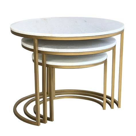 Table Gigogne Marbre Blanc Laiton Lot De Torano Tables Basses