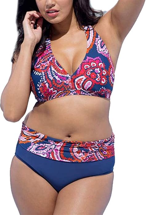 Chechury Damen Große Größen Bikini Bademode Übergröße Bikini Set Mollige Frauen Neckholder Plus