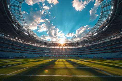 Empty Football Stadium With Sun Shining Through Roof Stock Image