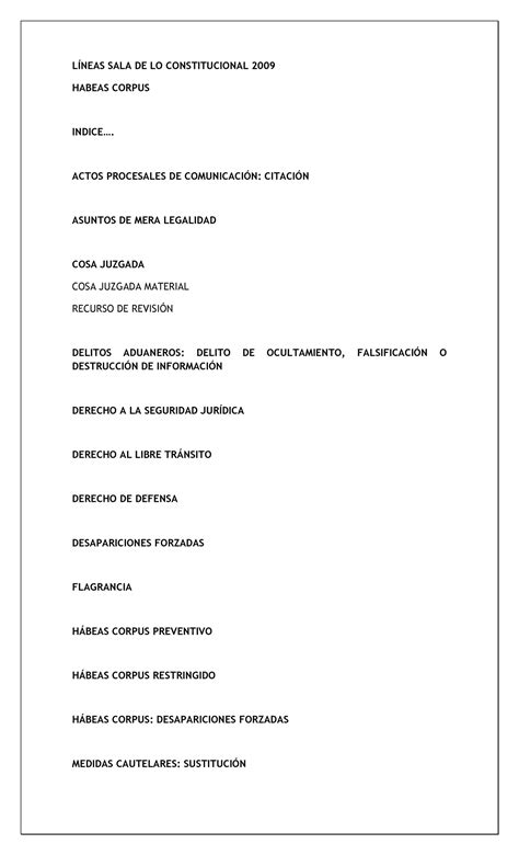 Habeas Corpus Y Amparos SALA DE LO Constitucional 2009 LÍNEAS SALA DE