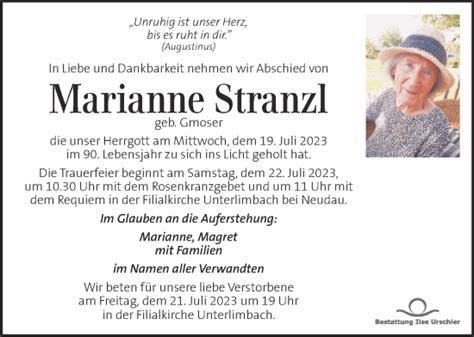 Traueranzeigen Von Marianne Stranzl Trauer Kleinezeitung At