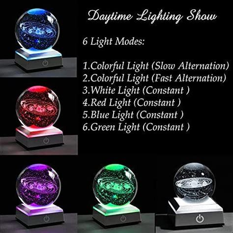 3D Solar System Crystal Ball With LED Colorful Lighting Touch Base