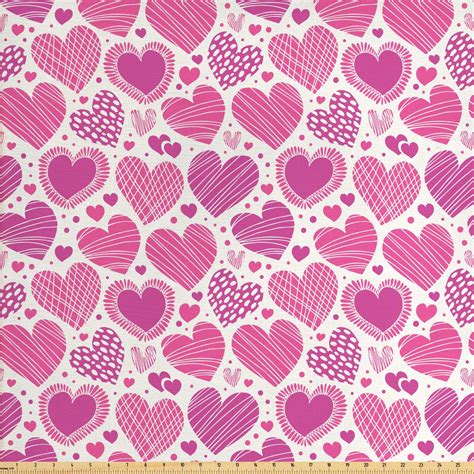 Valentines Fabric By The Yard Romantic Heart Shapes With Many