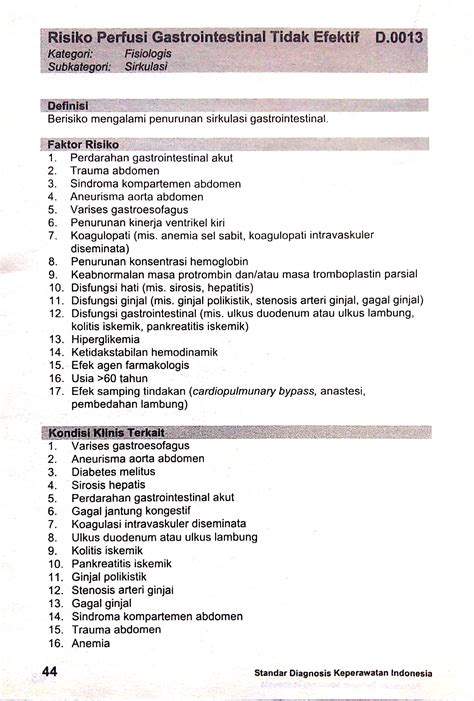 D0013 Risiko Perfusi Gastrointestinal Tidak Efektif Sdki Standart