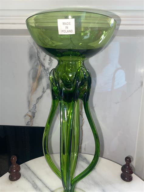 Vintage Jozefina Krosno Poland Jellyfish Blown Art Deco Glass Pedestal