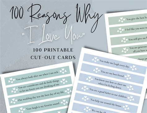 100 Reasons Why I Love You Jar Printable Cards For Reason I Love You