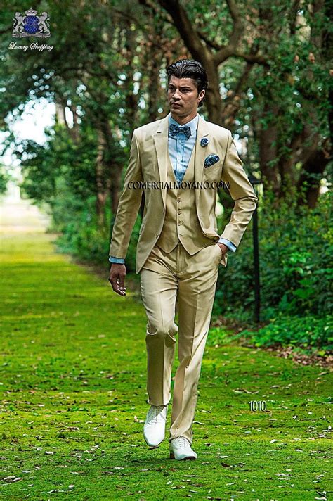 Traje Beige Shantung Con Chaleco 1010 Mario Moreno Moyano Italian