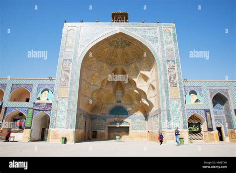 Safavid tile work in south iwan of Friday Mosque, Isfahan, Iran Stock ...