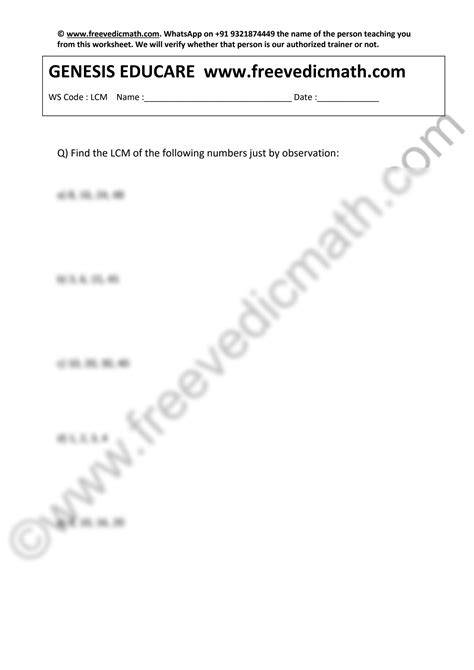 Solution Vedic Math Worksheet 21 Lcm Studypool