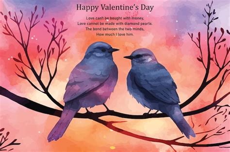 Une Carte Pour La Saint Valentin Avec Deux Oiseaux Sur Une Branche