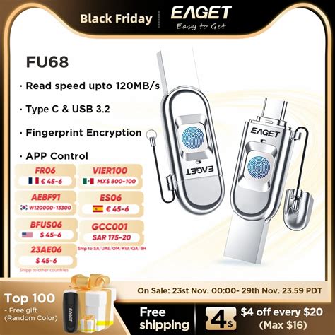 EAGET USB Fingerprint Encryption USB Flash Drive 32G 64G 128G 256G Type