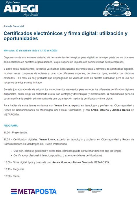 Jornada en ADEGI 17 de abril Certificados electrónicos y firma