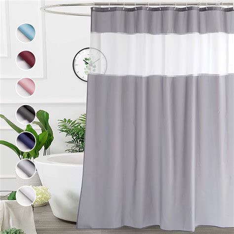 Ufriday Extra Long Shower Curtain 84 Inch Light Grey And White Fabric Polyester