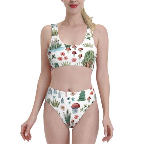 Lukts Women High Waisted Bikini Set Frog And Forest Plants Swimsuit