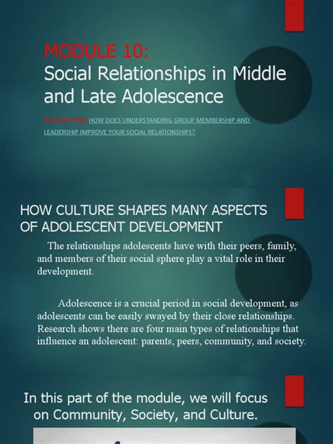 Module 10 Social Relationships In Middle And Late Adolescence Pdf Adolescence Servant