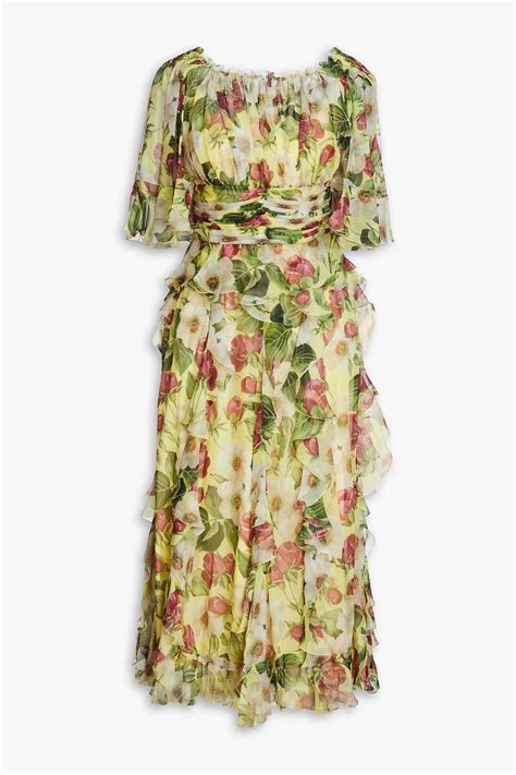 Dolceandgabbana Ruffled Floral Print Silk Chiffon Midi Dress The Outnet