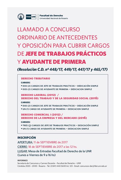 Concurso Ordinario de Antecedentes y Oposición Facultad de Derecho