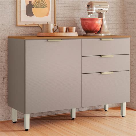 Balcão de Cozinha Alba Tampo 2 Portas 2 Gavetas Amêndola e Nude