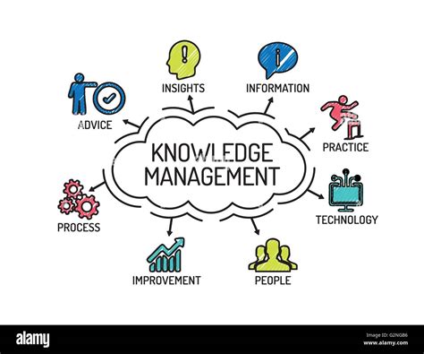 Knowledge Management Chart With Keywords And Icons Sketch Stock