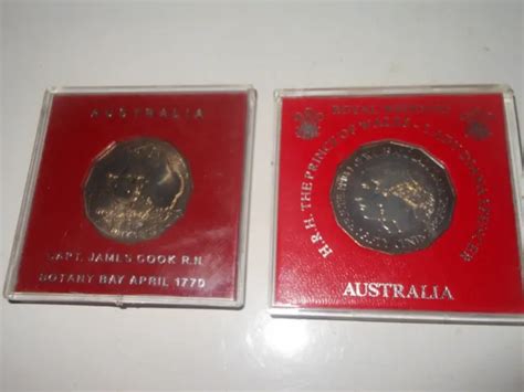 1970 1981 AUSTRALIA Fifty 50 Cent Captain Cook Royal Wedding Perspex