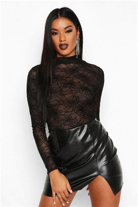 Spider Web Mesh Halloween Bodysuit Boohoo Uk